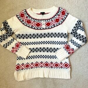 Talbots Ivory Sweater with Red and Black Nordic Design